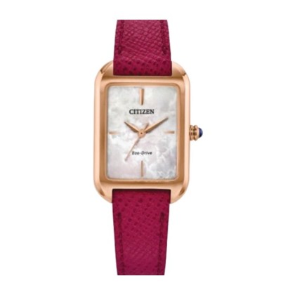 Citizen Eco-Drive EM1193-08D  23.5mm X 35mm Red Calf Leather Strap Analog Women Watch